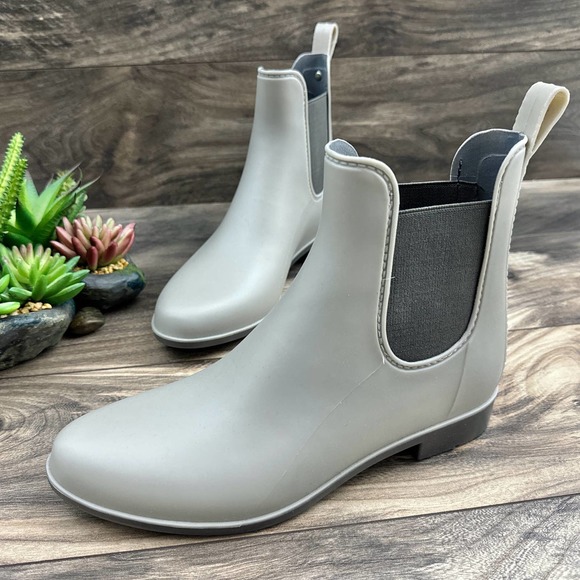 NIB Sam Edelman Tinsley Chelsea Rain Boots Bootie Grey Matte Rubber - Picture 3 of 10